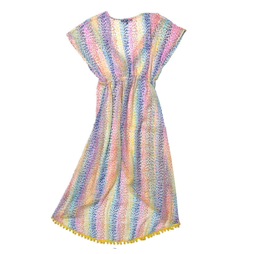America & Beyond Semi-Sheer Cheetah Rainbow Stripes Cover-Up Dress Size Medium - Picture 2 of 13